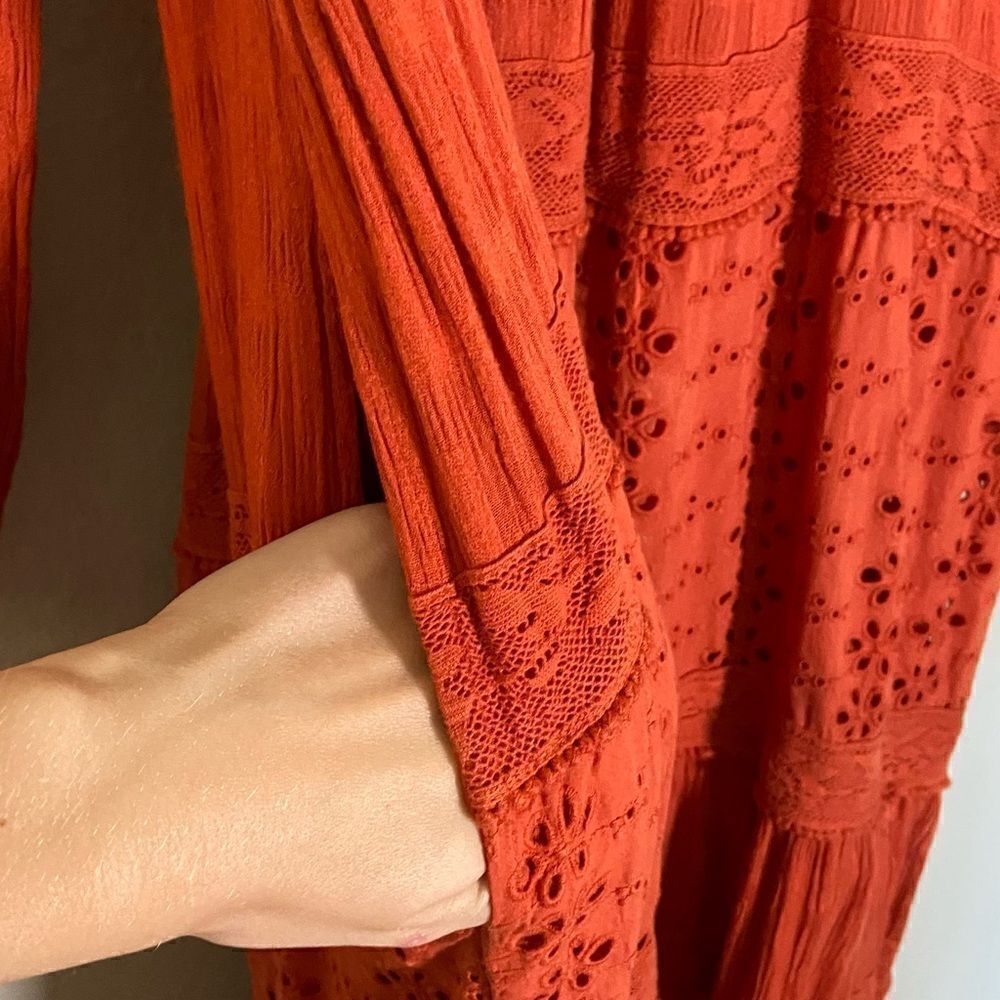 Free People Mockingbird Maxi Orange Dress Boho Backless Burnt Size XS - Picture 7 of 9